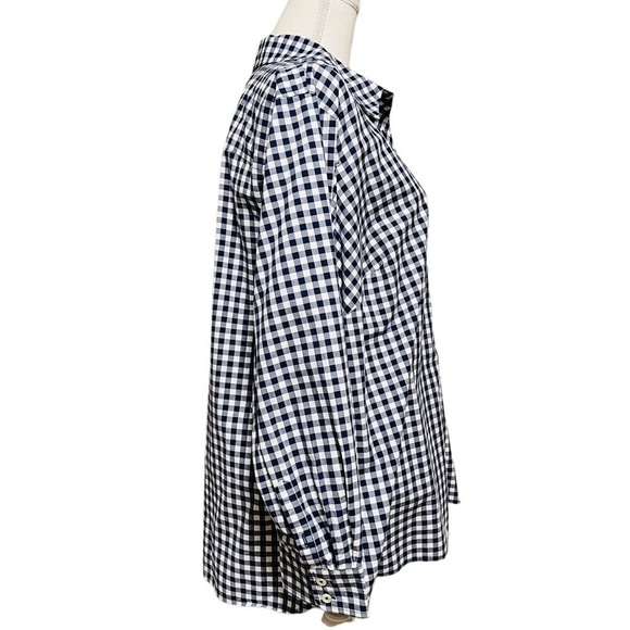 TALBOTS PLUS WOMENS NAVY & WHITE CHECKERED LONG SLEEVE BUTTONED DOWN SHIRT SZ 2X - Picture 4 of 9